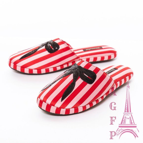 Victoria's Secret Shoes - Victoria's secret women's striped red pink cozy black sequins bow house slippers